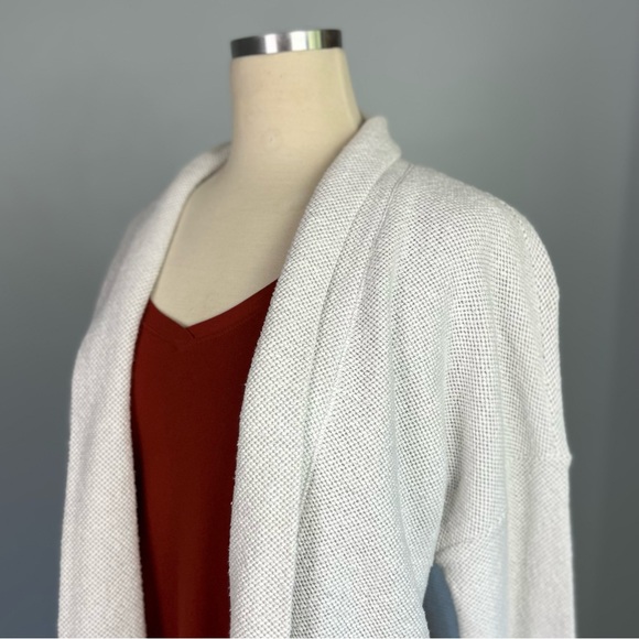 EILEEN FISHER Woven Knit Open Front Cardigan Jacket Duster - White Cotton Medium - Picture 2 of 11